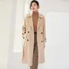 Abrigo de cachemira de doble cara para otoño e invierno para mujer, con cuello de solapa, mangas raglán, de longitud media, por encima de la rodilla, gabardina de lana holgada
