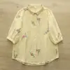 Camisa Blanca de Gasa de Algodón de Doble Capa con Bordado Pesado de Flor de Durazno y Hoja, Estilo Artístico y Fresco para Verano 2026, para Mujeres con Mangas Tres Cuartos para Estudiantes
