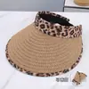 Sombrero de Paja Vintage Estilo Coreano con Estampado de Leopardo para Mujer, Verano al Aire Libre Moda Casual Versátil Protección Solar Sombrilla Sombrero de Paja