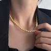 Collar de Perlas de Cristal Redondas de Grano de Mijo Dorado Claro con Brillo Fuerte para Mujer, Diseño de Nicho de Lujo Ligero, Collar de Clavícula de Gama Alta