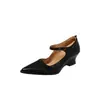 Zapatos Mary Jane de Piel de Vaca Lavada para Mujer, Zapatos de Tacón de Cuña de una Sola Hebilla, Nuevos Zapatos de Cuero Genuino para Otoño/Invierno, Puntiagudos, Tacón Medio, Poco Profundos