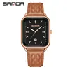Relógio de Pulso Quartz Tendência Marca Sanda Calendário Simples Quadrado Masculino e Feminino com Pulseira de Couro Relógio à Prova d'Água Atacado