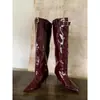 Botines de Tacón Alto Apuntados Desmontables Estilo Europeo y Americano para Mujer, Temporada de Primer Encuentro, Otoño e Invierno, Botas Ajustadas con Hebilla de Cinturón, Botas Largas de Charol de Doble Uso