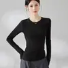 Camiseta de Manga Larga con Cuello Redondo para Mujer Cleanfit, Camisa Base Drapeada Ajustada de Lyocell Lana Acetato, Otoño 2026