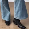 Versión de Piel de Vaca de Botas Versátiles Ajustadas Estilo Retro para Mujer, Botines Chelsea de Punta Cuadrada de Gama Alta, Botines elásticos de Tacón Grueso Estilo Británico