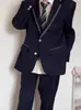 Blazer de Uniforme para Meninos Dk Estilo Britânico Original Primavera e Outono Estilo Academia Jovem Roupa de Trabalho Terno Azul Escuro para Mulheres