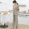 Comercio Exterior Transfronterizo Amazon Moda Ropa de Mujer 2025 Primavera y Verano Comercio Exterior Elegante Casual de Manga Corta Traje de Pantalón de Punto para Mujer