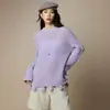 Elegante Suéter 100% Lã com Padrão de Crochê Vazado, Cardigã Feminino Semi-Transparente para Início de Outono, Novo Top Feminino 2026
