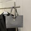 Bolsa de Lona a Cuadros Blanco y Negro Estilo Coreano Estilo Perezoso Bolso Tote de Hombro de Gran Capacidad para Verano de Mujer Bandolera para Viaje al Trabajo Bolsa de Compras