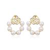 3 Pendientes Geométricos Redondos de Cobre con Incrustaciones de Zirconio, Lazo de Rosa, Perla de Imitación, Joyería para Mujer, Pendientes Simples y Elegantes