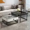 Móvel de TV de luxo leve com painel de rocha, móvel de chão minimalista moderno, móvel de TV retrátil para sala de estar com conjunto de mesa de centro integrado, modelo transfronteiriço