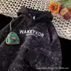 Sudadera de punto con cuello redondo para hombre para otoño, estilo americano moderno, holgada, con capucha, teñido anudado, desgastada, chaqueta Ins
