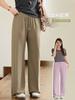 Pantalones rectos elegantes simples de cintura alta con cordón estilo coreano para mujer talla grande para chica gordita que cubren la carne adelgazantes combinan con todo pantalones casuales 63856