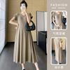 Vestido Maternidad Verano Mujer Celebridad de Internet Cuello en V Moderno Temperamento Cinturón Adelgazante Cubre Vientre Vestido de Corte A Maternidad