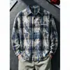 Camisa a Cuadros Tie-Dye Morada Manga Larga para Hombre Atuendo de Principios de Otoño Camisa a Cuadros de Aspecto de Alta Gama Chaqueta Estilo Americano de Aspecto de Alta Gama
