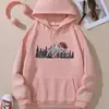 Sudadera con Capucha Estampado de Montaña, Sudadera Casual con Cordón, Invierno y Otoño, Ropa para Mujer