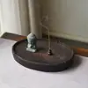 Soporte para Olla de Madera de Alcanfor Carbonizada Maciza, Maceta, Base para Quemador de Incienso, Bandeja de Té de Forma Libre Secada al Aire con Borde para Ceremonia del Té