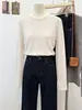 Camiseta base de punto básico de hilo de núcleo para mujer 2026, color liso, manga larga, suave y acogedora, top interior para primavera y otoño