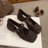 Novos Sapatos Mary Jane de Pelo para Roupas de Inverno Femininas, Novos Sapatos Franceses Retrô de Lã Grossa com Salto Alto para Mulheres