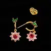 Estilo Dulce Romántico Pastoral Florales Colores Zirconia Pendientes de Moda Pequeños Frescos Elegantes para Niña Pendientes Aguja de Plata S925 Mujer