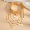Colección de Pulseras de Brazo, Pulseras Abiertas Metálicas con Flor y Borla Transfronterizas Europeas y Americanas para Mujer, Moda Personalizada, Accesorios de Estilo Marino Sencillo