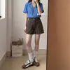 Shorts Jeans Marrom Café de Cintura Alta para Trabalho com Bolso Grande Feminino 2026 Verão Novo Calça Casual Solta Emagrecedora de Perna Larga