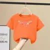 Camiseta de Manga Curta 100% Algodão Puro para Meninas Verão Nova Moda Estilo Coreano Desenho Animado Gola Redonda Top Soltinho para Crianças de Meio e Grande Porte