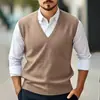 2026 Nuevo en Stock Chaleco Suéter sin Mangas para Hombre Transfronterizo, Chaleco de Punto Pulóver Casual de Color Sólido con Cuello en V