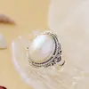Nafoge Joyería de Plata al por Mayor Moda Perla Natural Mabe Anillo de Plata Hecho a Mano Lujo Vintage Anillo de Plata de Ley 925