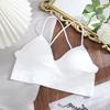 Top de tubo para senos con copa fija de una pieza, tiras cruzadas finas, espalda descubierta, sin aros, cuello en V, sujetador deportivo para mujer