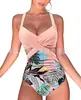 Traje de baño de una pieza 2023 Estilo Nuevo de Comercio Transfronterizo Europeo y Americano Traje de baño de Patchwork Multicolor Cruzado Espalda Descubierta Ajustado