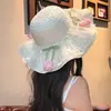 Sombrero de paja con ala ancha y tiras para mujer, estilo coreano, transpirable, para verano, playa, vacaciones, pescador