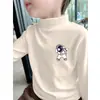 Y2560# outono e inverno infantil veludo gola semi-alta manga longa quente manga longa meninos e meninas forrado com fleece acolchoado camiseta básica tendência