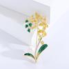 Broche de orquídea de hoja verde con esmalte y gotas de aceite, diseño de moda, temperamento, cobre de alta calidad, microincrustaciones de circonita, flor, ramillete