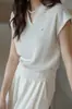 Polo Curto Feminino 2026 Novo Verão Elegante de Malha com Lapela em Linho Tencel Manga Curta