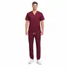 94% Fibra de Poliéster + 6% Elastano Uniforme de Trabajo de Manga Corta con Cuello en V de Doctor Conjunto de Dos Piezas para Hombre Uniforme de Spa y Belleza