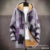 Cardigan com capuz e zíper de padrão irregular multicolorido transfronteiriço, elemento de inverno espesso, vestuário de veludo e algodão, forro amarelo