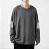 Camiseta de manga larga para hombre, capa interior de otoño para hombre, camiseta base elástica de corte holgado, camiseta estampada estilo coreano ins para hombre