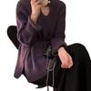 Suéter de Punto con Cintura Ajustable Otoño e Invierno Nuevo Largo Medio Suave Ceroso Estilo Perezoso Cuello Alto Cauchy Suéter Calado para Mujer