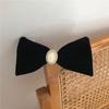 Horquilla de terciopelo con lazo negro retro, estilo corte francés, con resorte de perla, para la parte posterior de la cabeza, accesorios para el cabello, otoño e invierno.