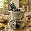Olla de fondue de queso de acero inoxidable para uso doméstico, olla de fondue de chocolate, olla de queso para varias personas, olla de helado francés de autoservicio DIY