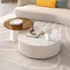 Conjunto moderno minimalista de rack de TV e mesa de centro, estilo luxo leve creme, mesa de centro em pedra sinterizada, mesas laterais redondas de vidro temperado grandes e pequenas