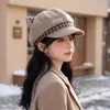 Gorro Octagonal Adorable de Orejas de Gato de Dibujos Animados para Mujer, Gorra de Retazos con Pico de Pato, Hace que la Cara Parezca Más Pequeña, Circunferencia de Cabeza Grande, Gorro Bordado de Moda