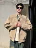 Jaqueta de couro PU tie-dye retrô americana para homens, peça externa outonal moderna com silhueta boxy curta, jaqueta de beisebol de alta qualidade