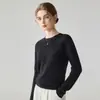 Suéter feminino fino de cashmere 100% puro com gola redonda, modelagem justa, quente e que valoriza a silhueta