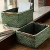 Cesta Tejida a Mano de Hojas de Maíz Estilo Ins con Tapa, Cesta de Almacenamiento Tejida de Paja Estilo Japonés, Cesta de Almacenamiento para Atrezzo de Fotografía