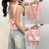 Chaleco Pequeño Transfronterizo con Almohadilla en el Pecho para Mujer Verano Nuevo Ajustado Lazo en la Espalda Sin Mangas Tirantes Top Rosa para Uso Exterior