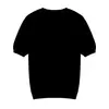 Nova coleção outono e inverno: Suéter 100% lã, camiseta masculina de manga curta com gola redonda, blusa de tricô pulôver, cashmere liso de manga curta