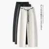 Calça Casual Scimitar Azul Marinho para Mulheres 2026 Primavera e Outono Tendência Nova Cintura Alta Solta Versátil Perna Larga Calça de Trabalho