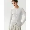 Cardigan Bai Cai Rong 100% caxemira novo gola redonda trançado 2026 outono/inverno malha slim fit base de um botão